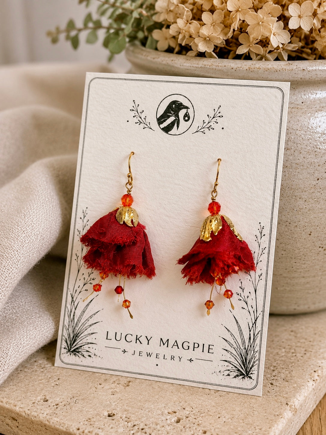 Sari Ribbon Earrings - Red Swarovski Crystal