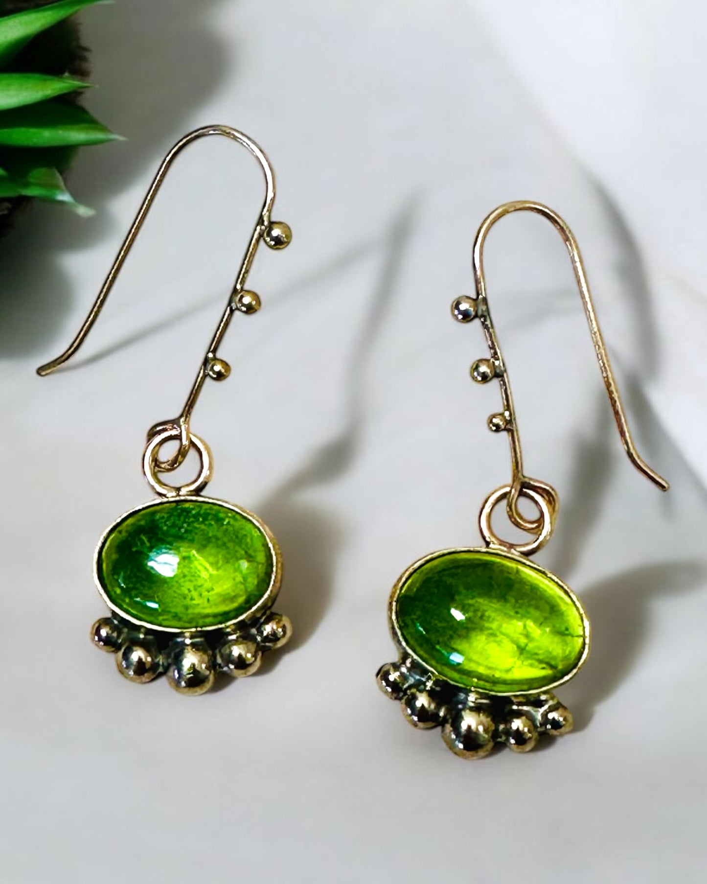 Green Peridot & Bronze Earrings