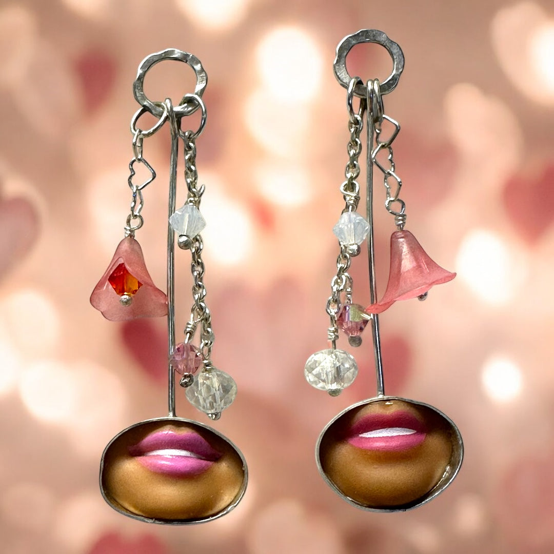 Barbie lips sterling silver earrings