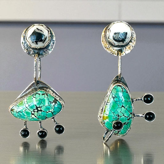 Roswell Earrings with White Buffalo and Turquoise
