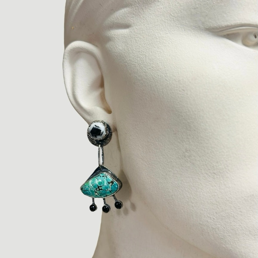 Roswell Earrings with White Buffalo and Turquoise