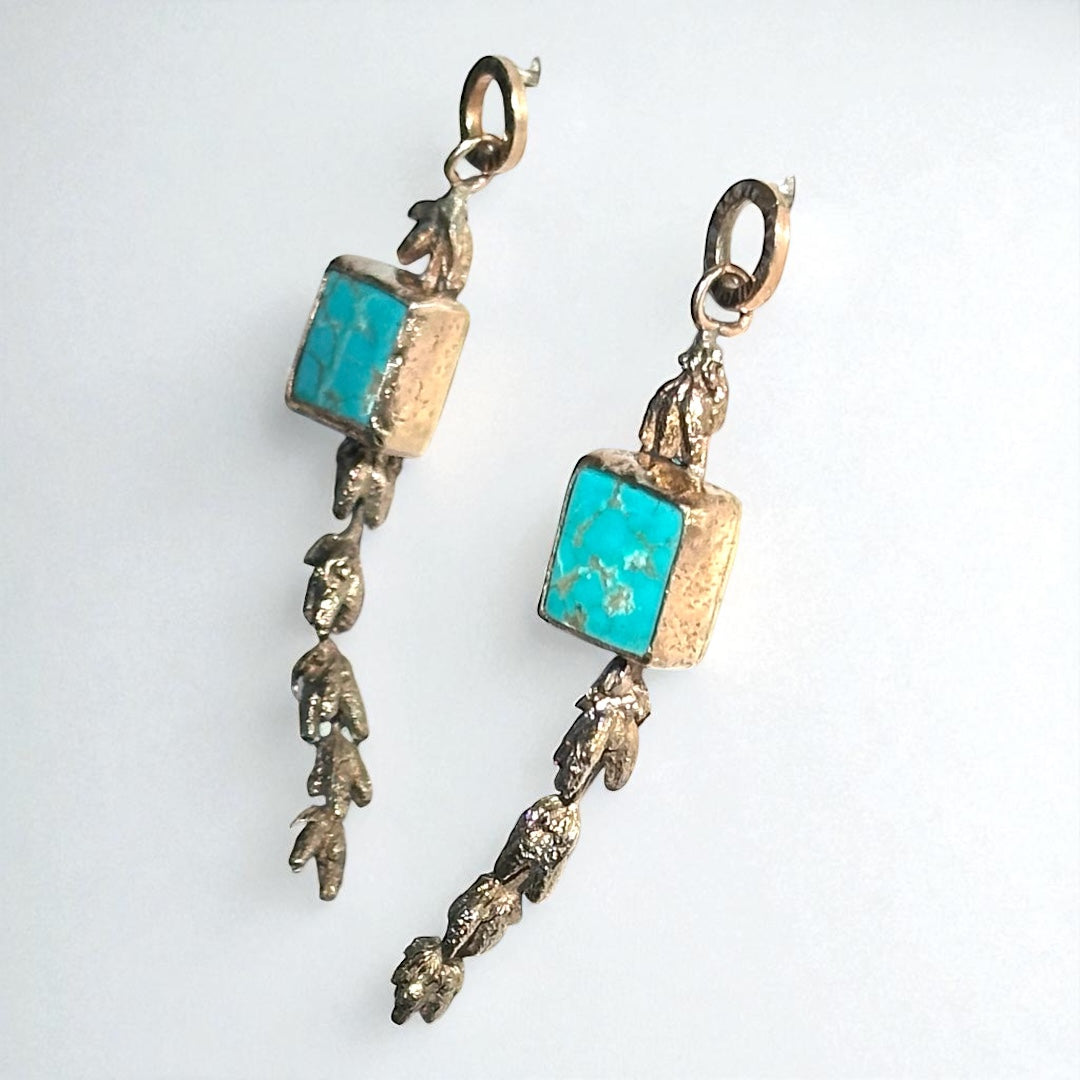 Weeds and Sky Bronze Earrings with Turquoise