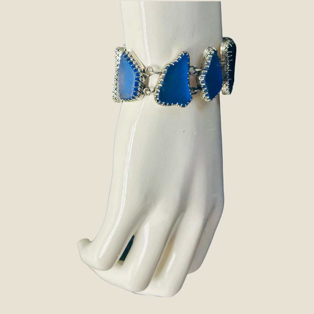 Beach Bracelet featuring Blue Sea Glass set in Sterling Silver