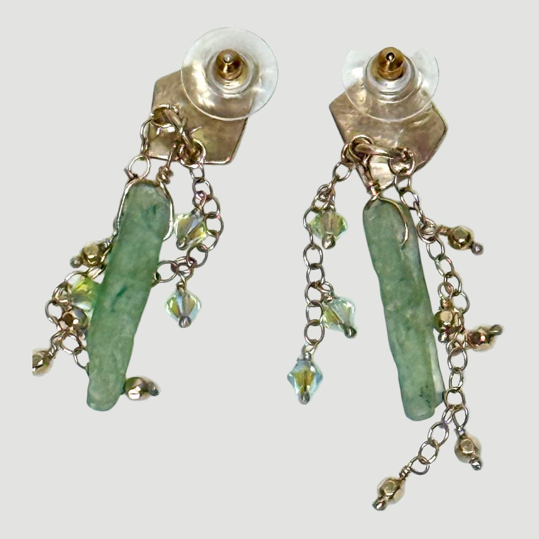 Green Kyanite & Swarovski Crystal Dangle Earrings