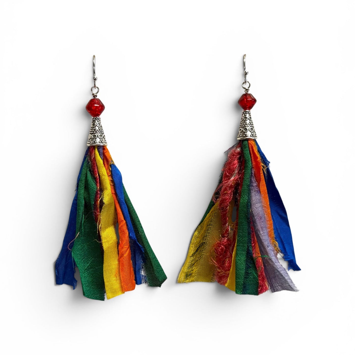 Sari Ribbon Tassel Earrings - Rainbow