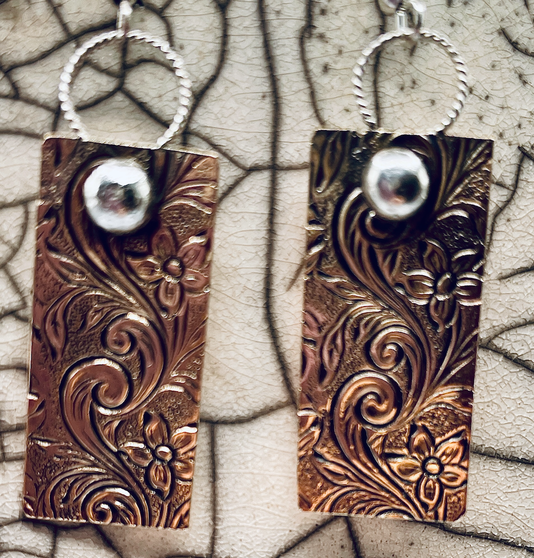 Brass and Sterling Patterned Earrings