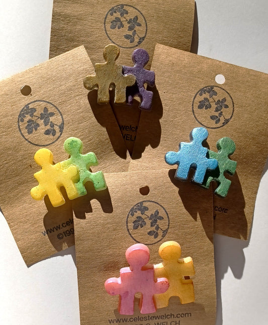 Colorful Puzzle People Pins