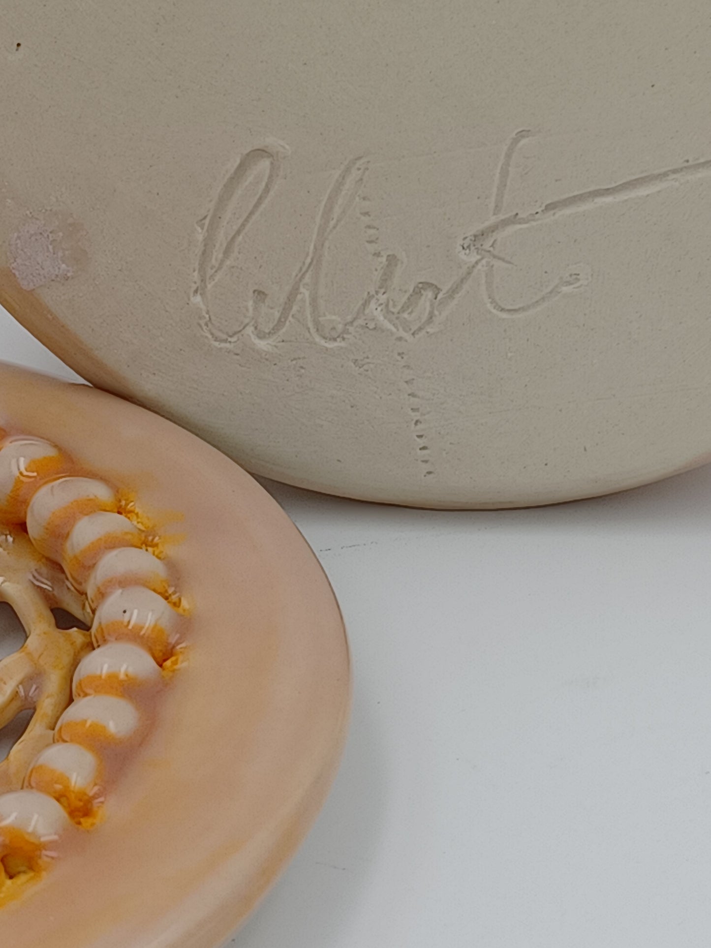 Round Orange Covered Jar With Lattice Lid