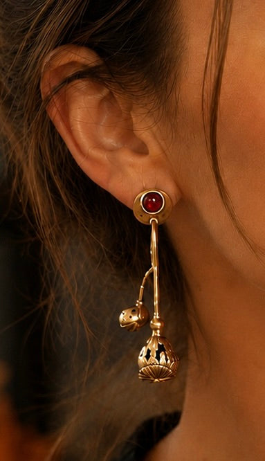 Bronze Poppy Pod Earrings with Garnets