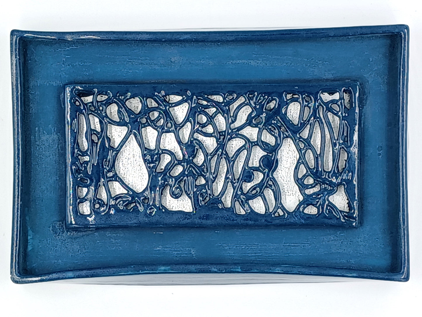 Blue Lattice Wall Sculpture With Aluminum Leaf