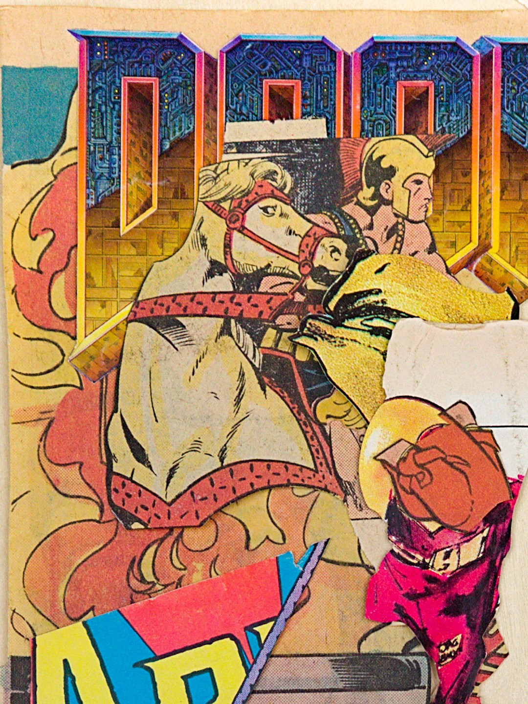 A detail from the upper-left showing the soldier on his horse.
