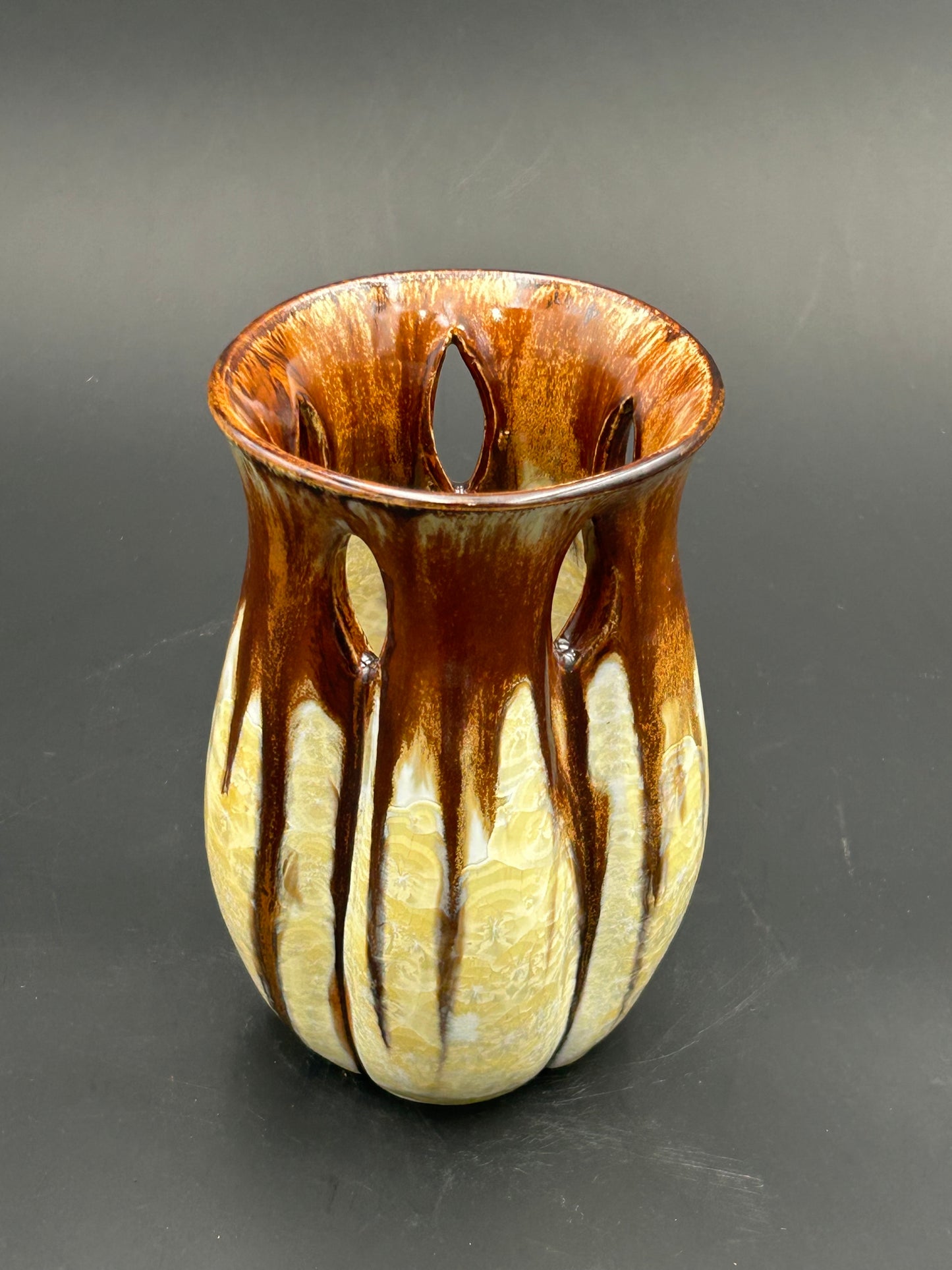 Gold and Cream Crystalline Vase