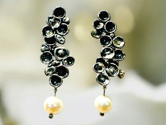 “Barnacles and Pearls” Sterling Silver Earrings