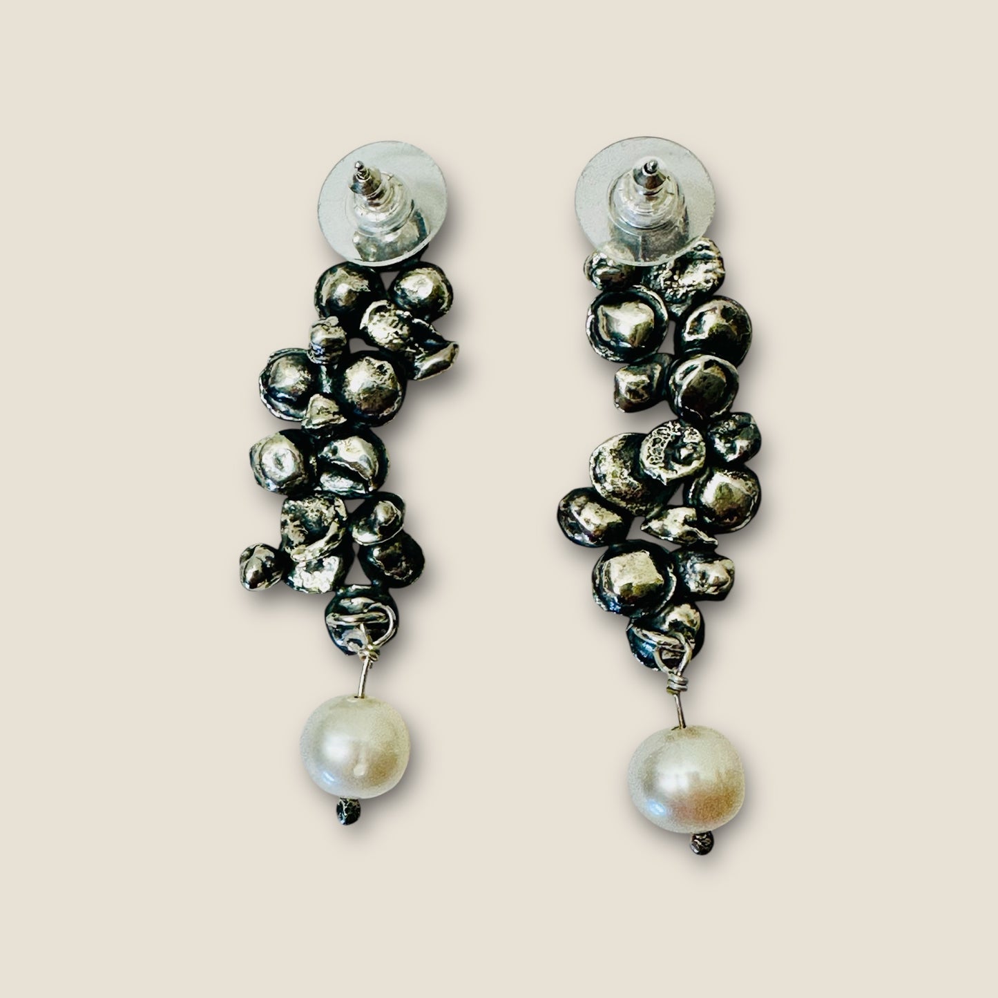 “Barnacles and Pearls” Sterling Silver Earrings