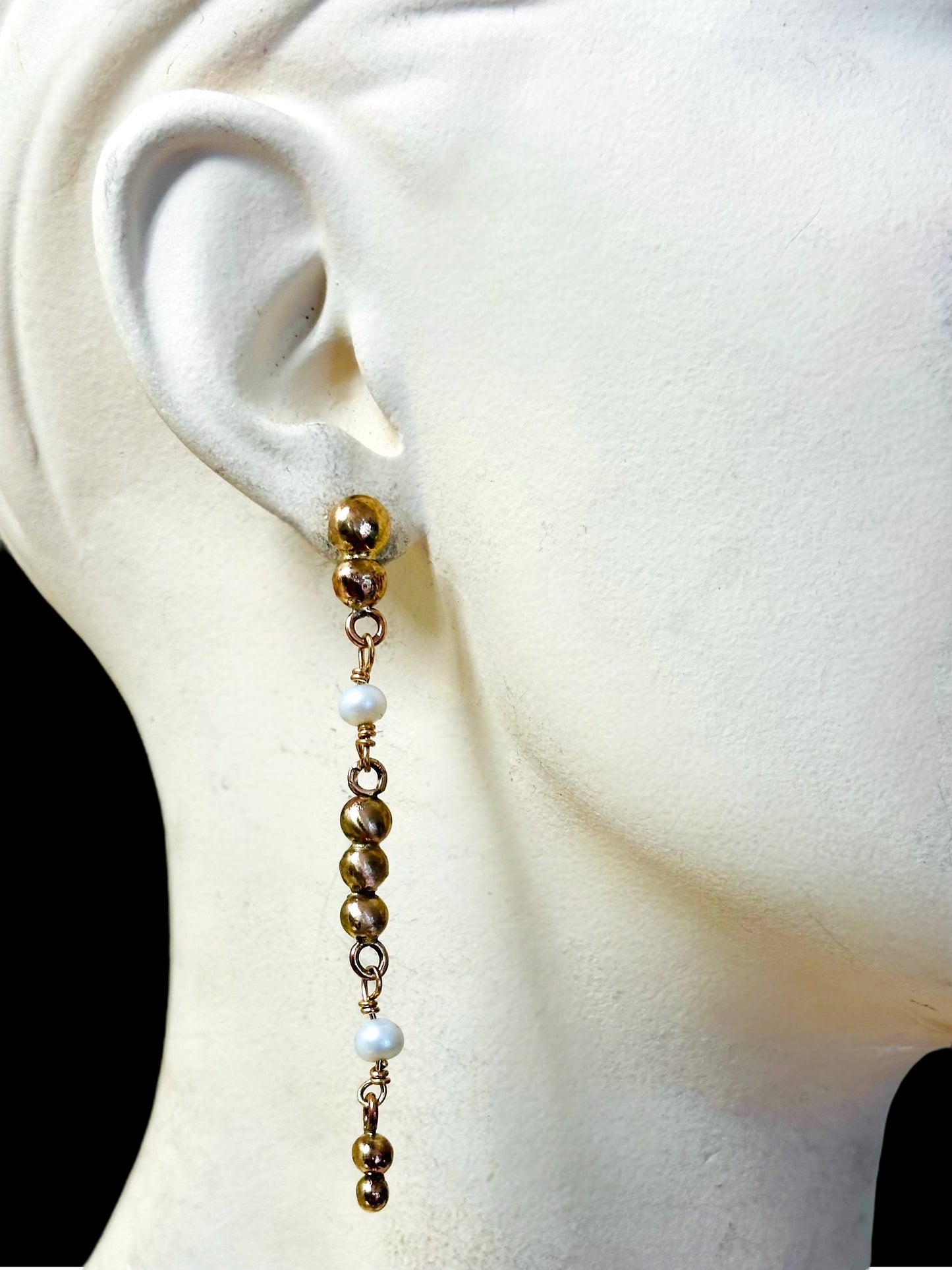 Dainty Pearl and Bronze Earrings