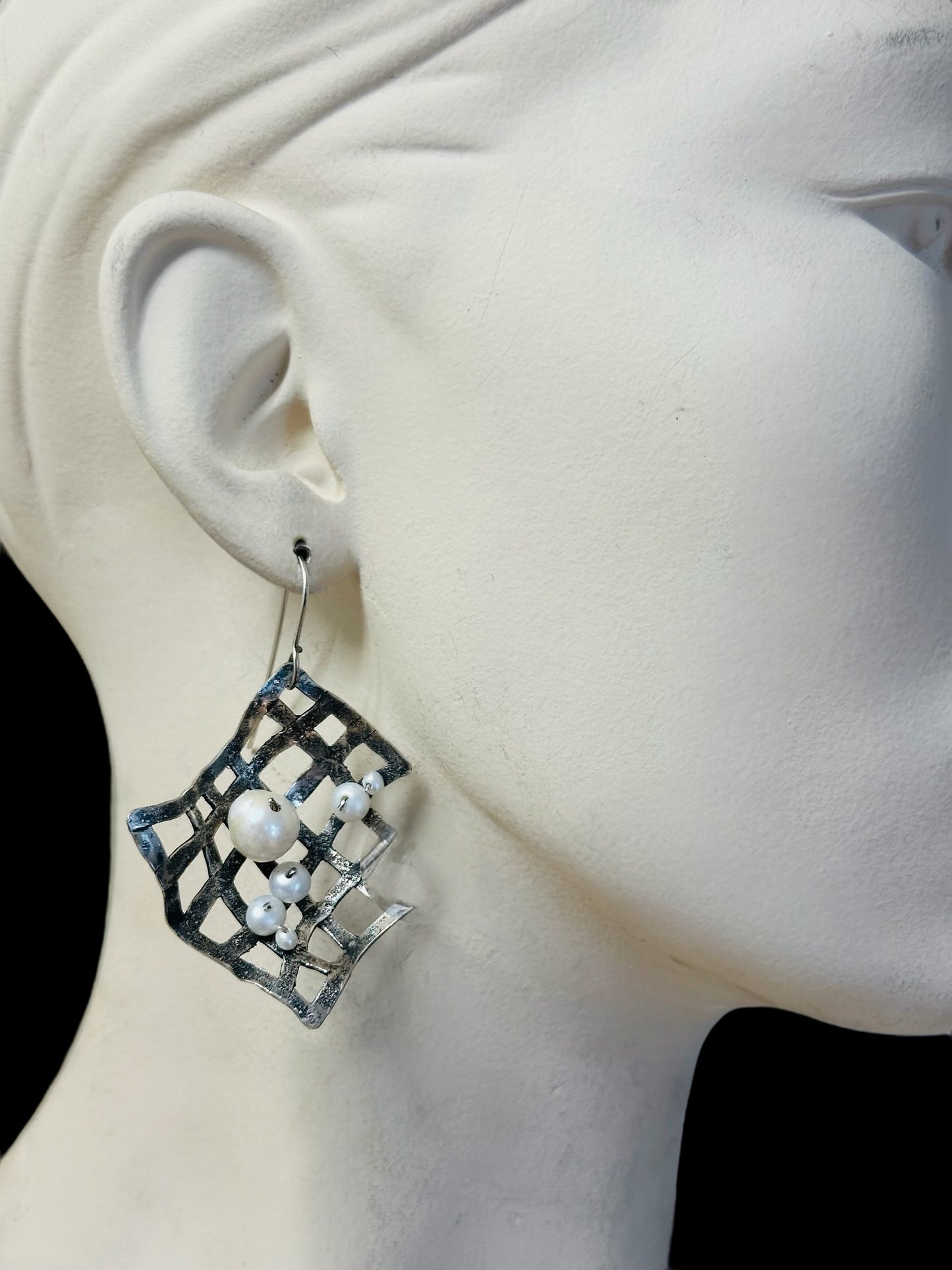 “Bubbles in the Net” Sterling Silver Earrings