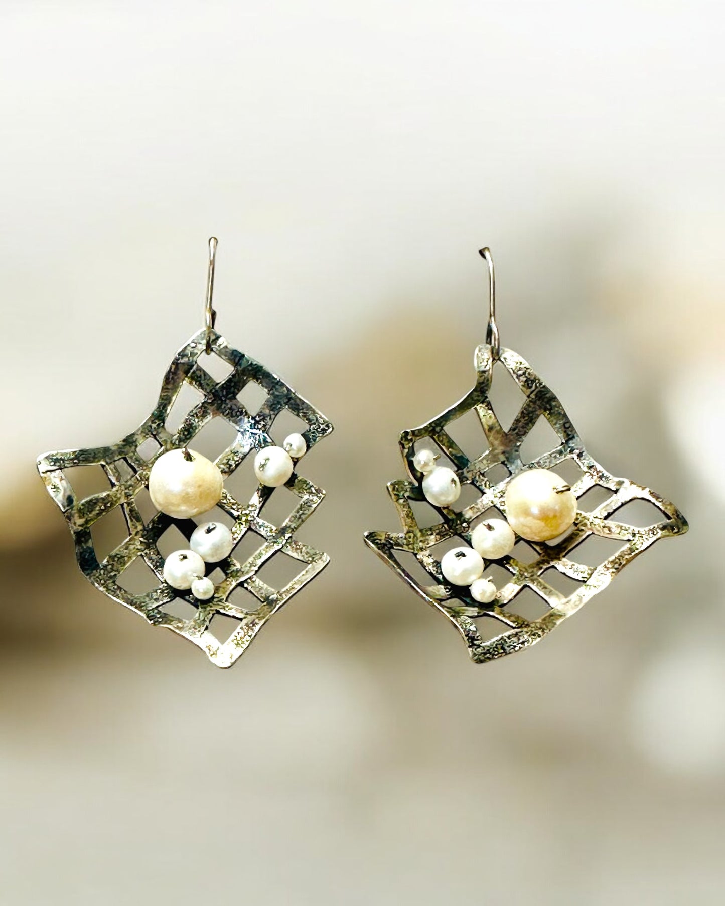 “Bubbles in the Net” Sterling Silver Earrings