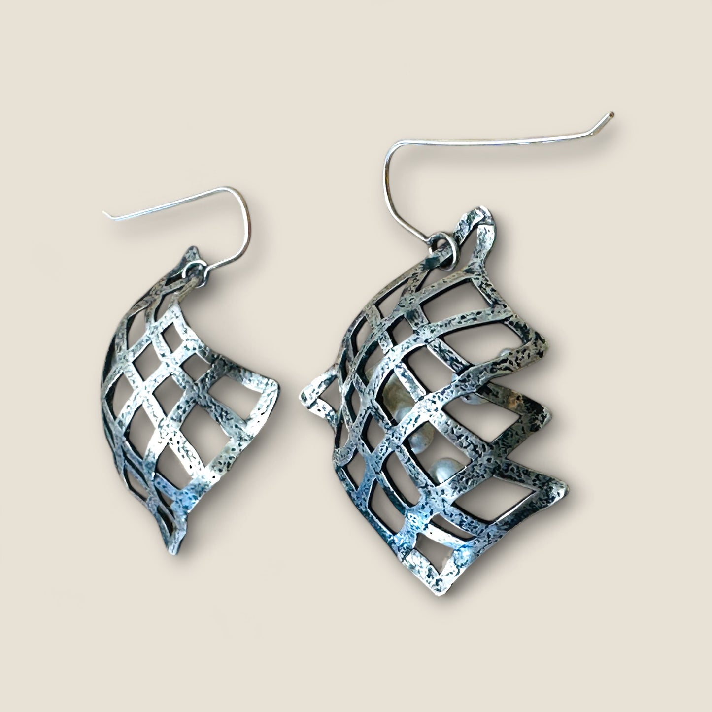 “Bubbles in the Net” Sterling Silver Earrings