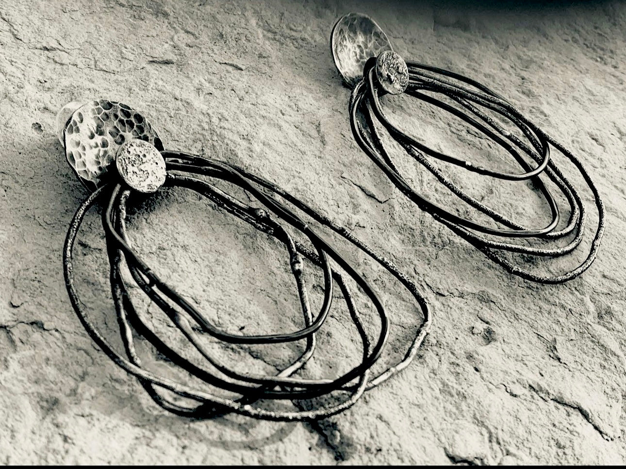 Contemporary Black Steel Hoop Earrings