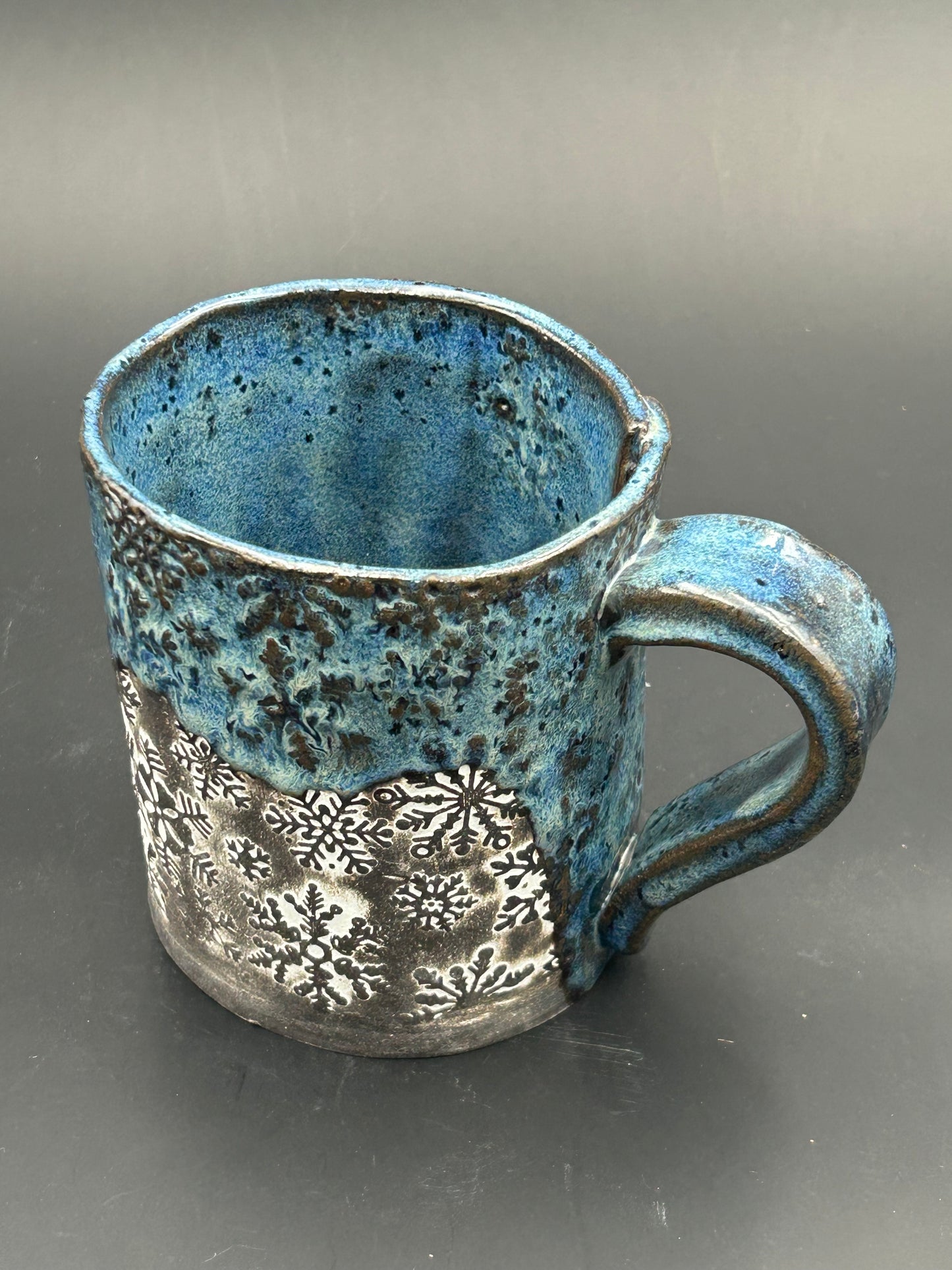 Large Black Clay Snowflake Mug