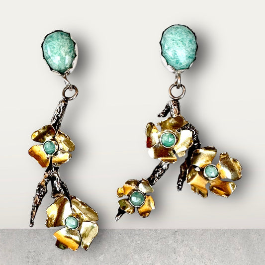 Cherry Blossom Earrings with turquoise Amazonite
