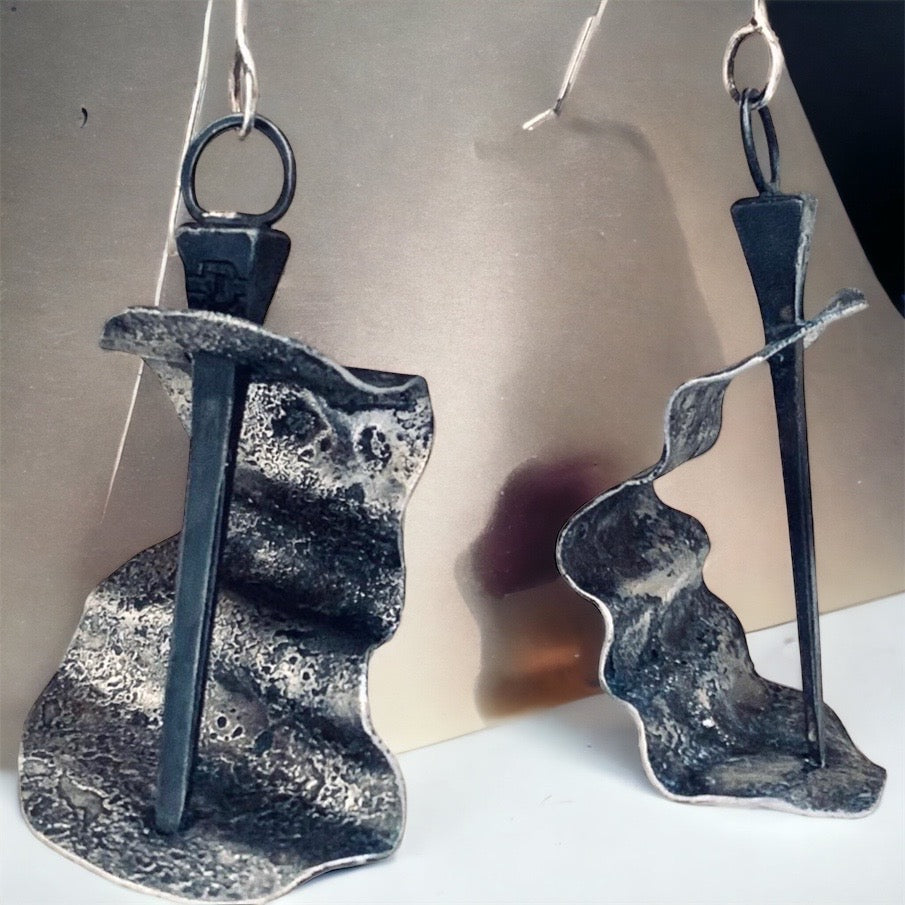 "Stake Your Ground" Steel Earrings with Horseshoe Nails