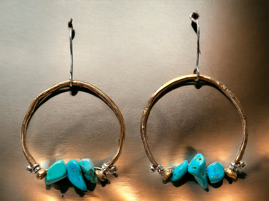 “Beer Drinking” turquoise, and bronze earrings