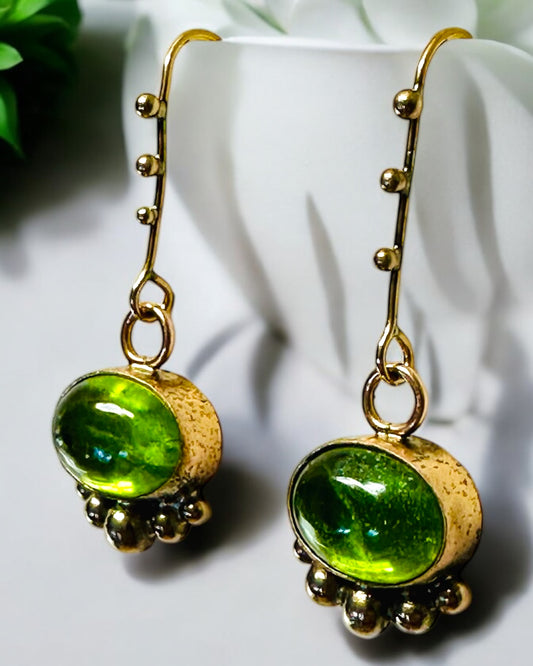 Green Peridot & Bronze Earrings