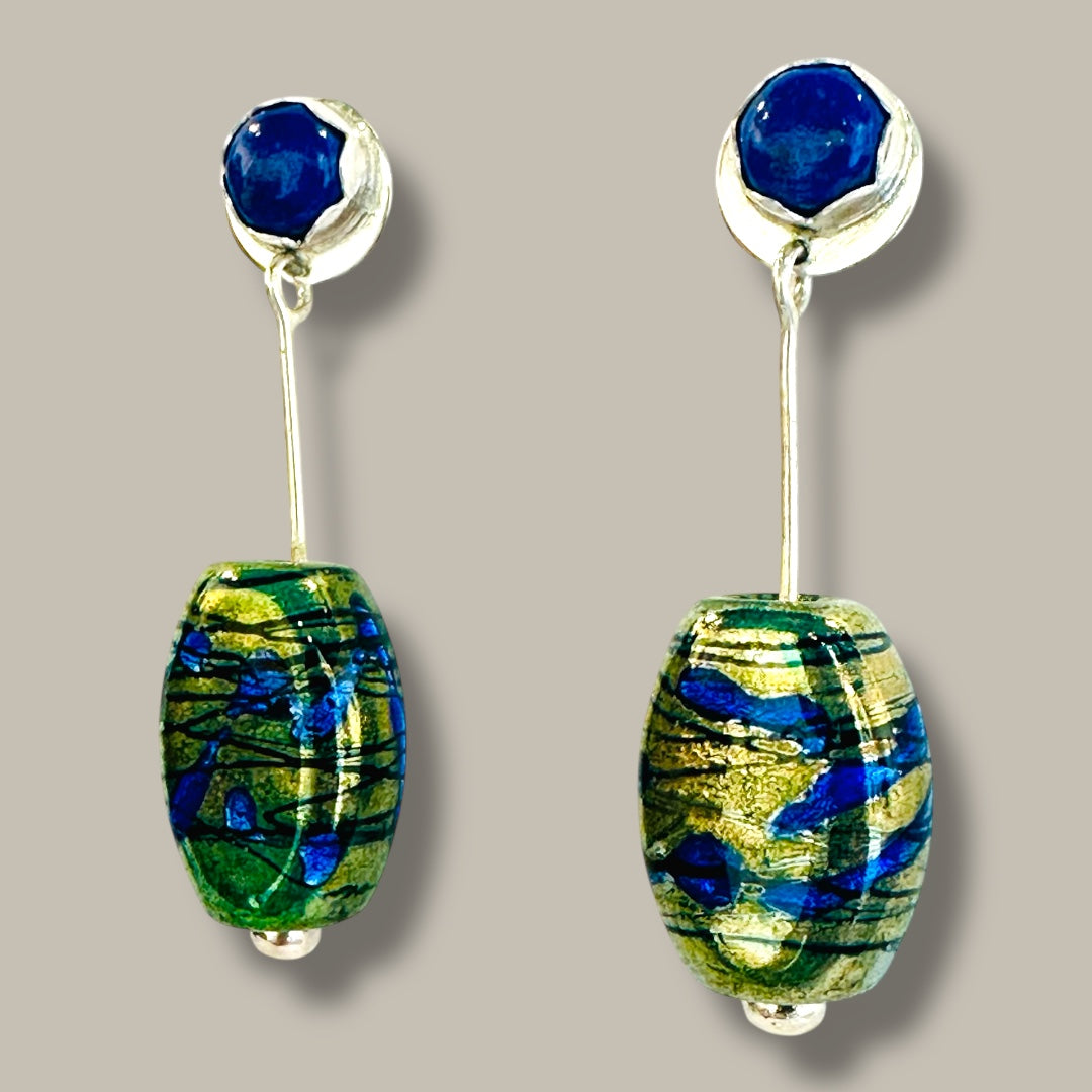 Dichroic glass bead and Lapis earrings