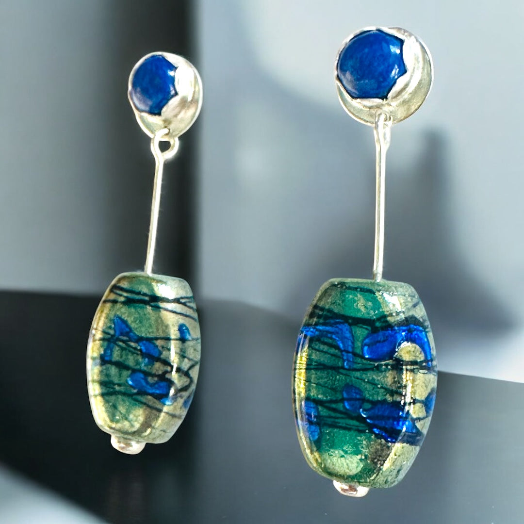 Dichroic glass bead and Lapis earrings
