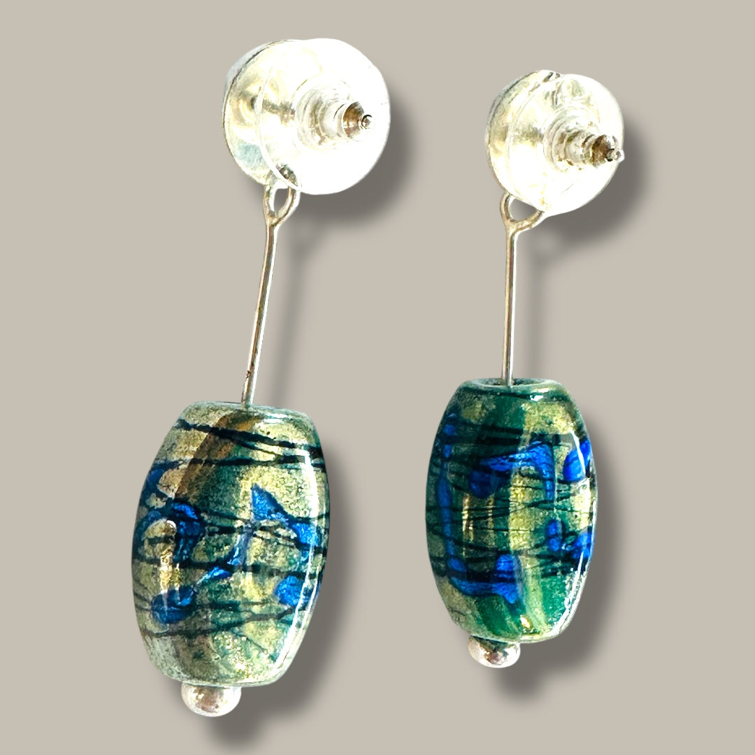 Dichroic glass bead and Lapis earrings