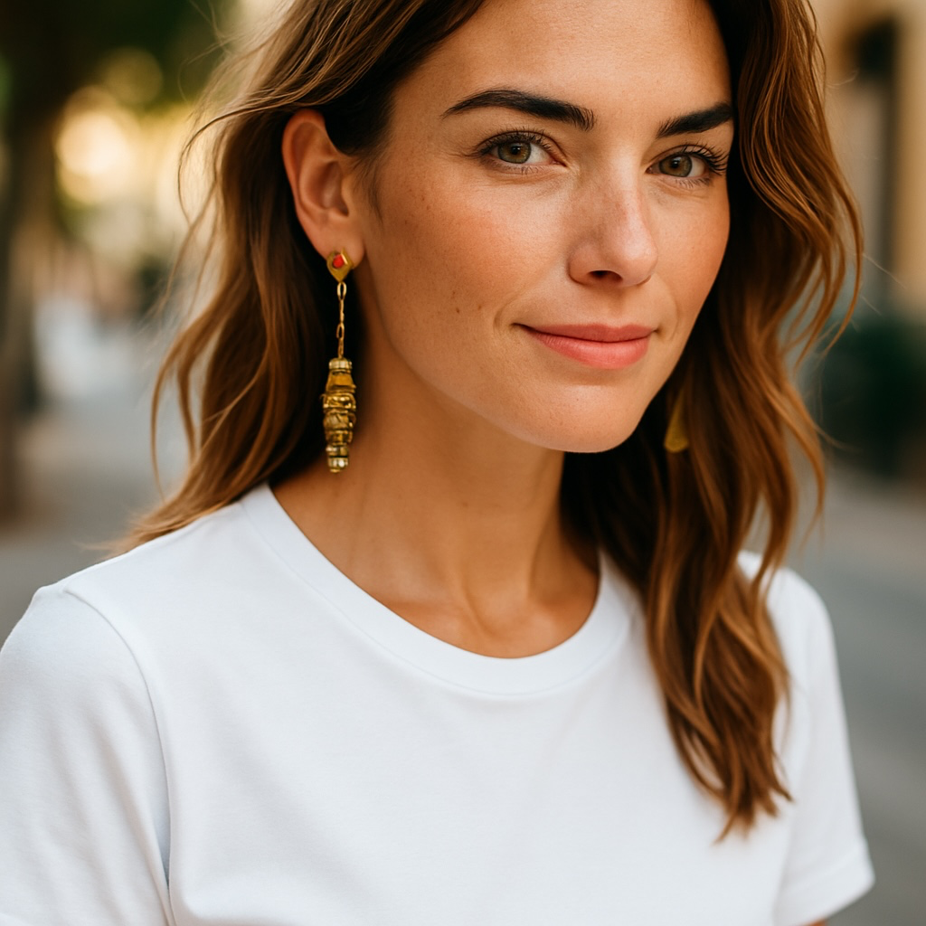 Orange Dichroic Glass and Bronze Earrings