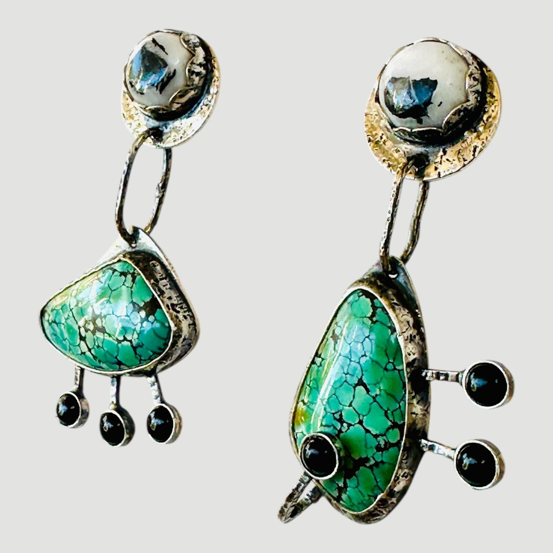Roswell Earrings with White Buffalo and Turquoise