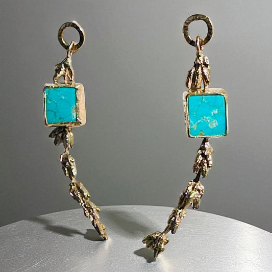 Weeds and Sky Bronze Earrings with Turquoise