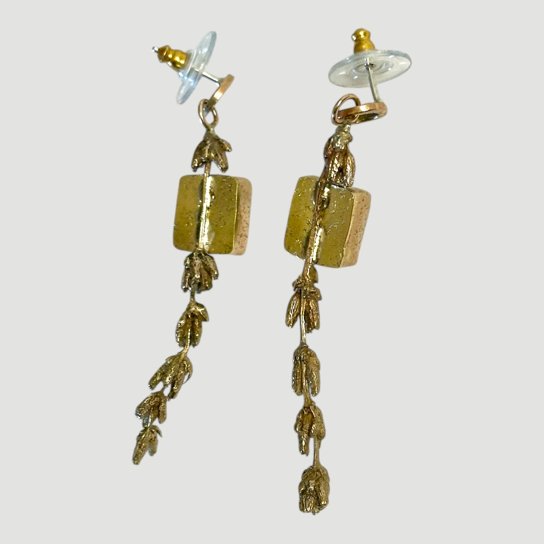 Weeds and Sky Bronze Earrings with Turquoise