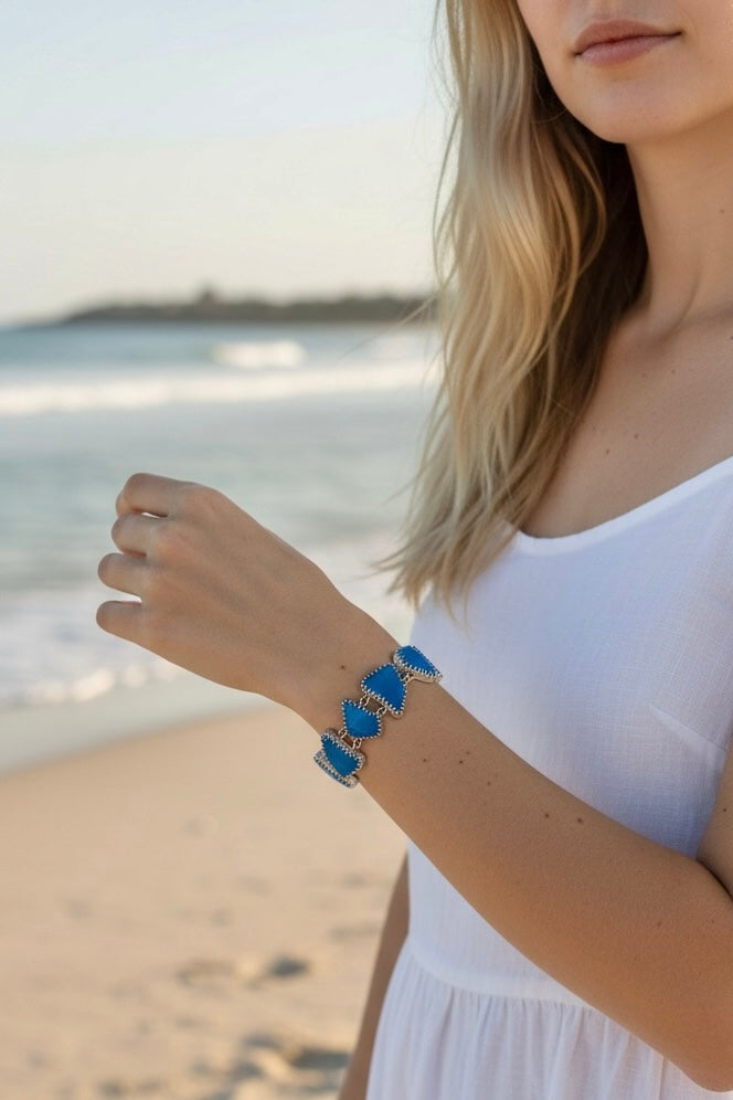 Beach Bracelet featuring Blue Sea Glass set in Sterling Silver