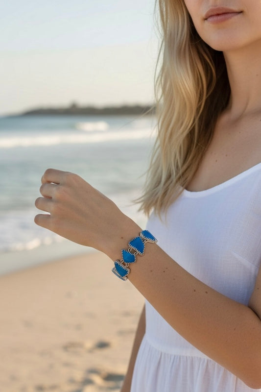 Beach Bracelet featuring Blue Sea Glass set in Sterling Silver