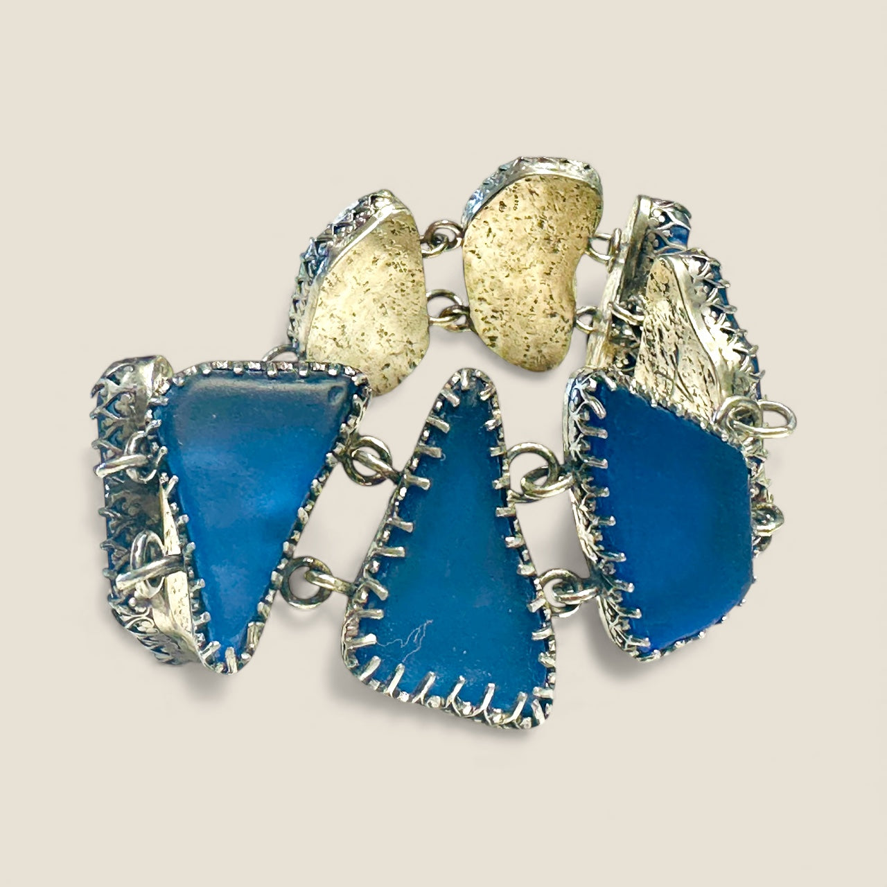 Beach Bracelet featuring Blue Sea Glass set in Sterling Silver