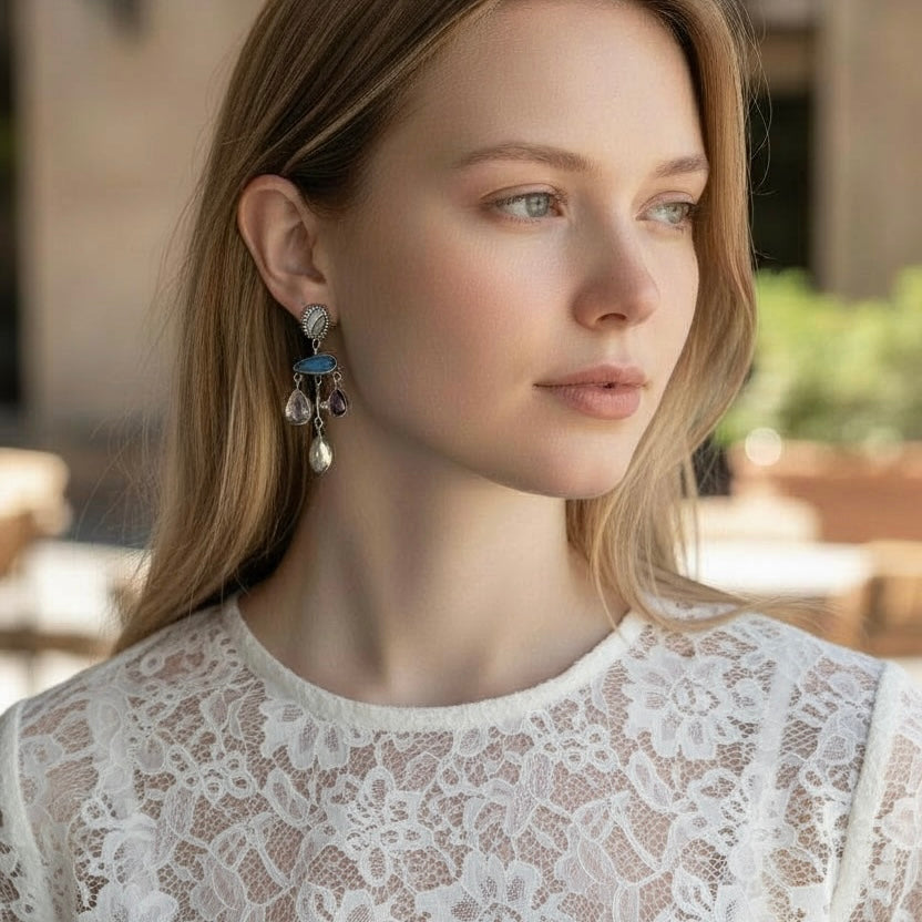 Purpleish Chandelier Earrings in Sterling Silver