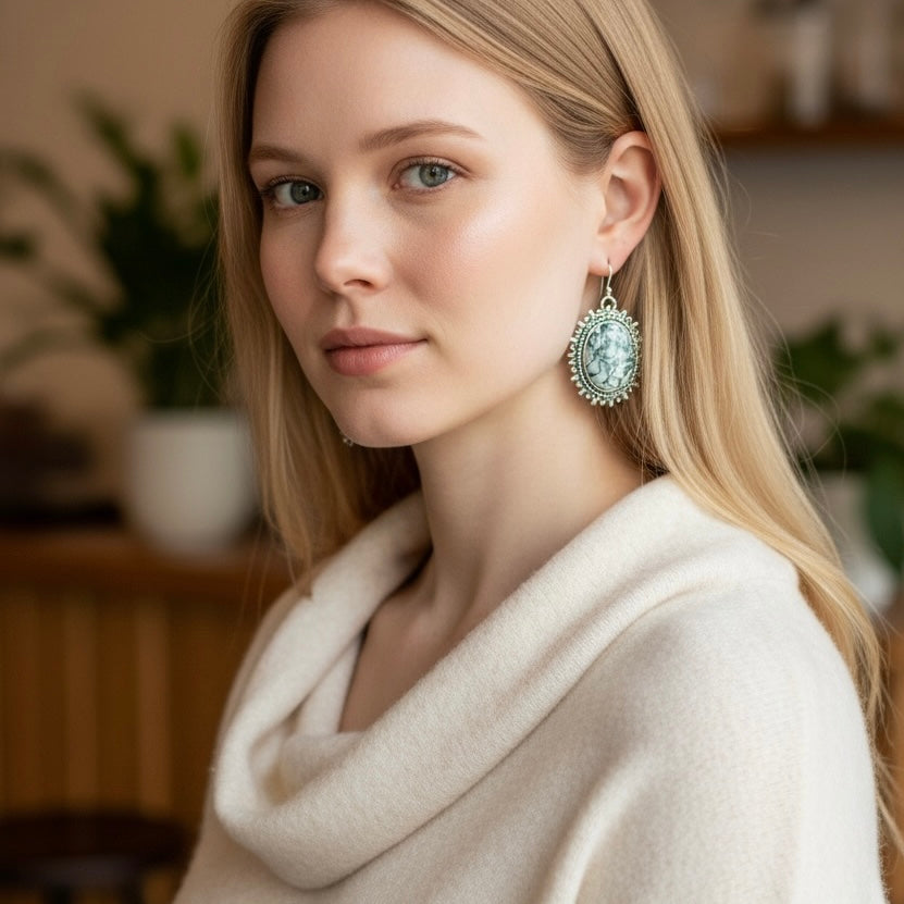 Moss in Snow Earrings in Sterling Silver