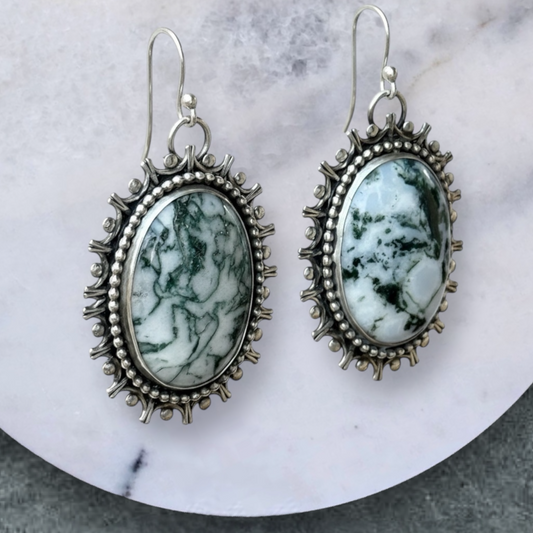 Moss in Snow Earrings in Sterling Silver