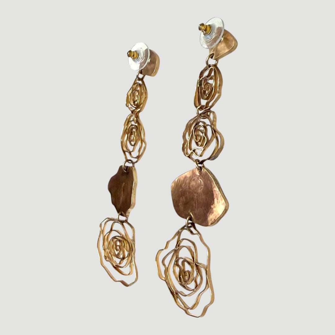 Long Rose Dangle Earrings in Golden Bronze II