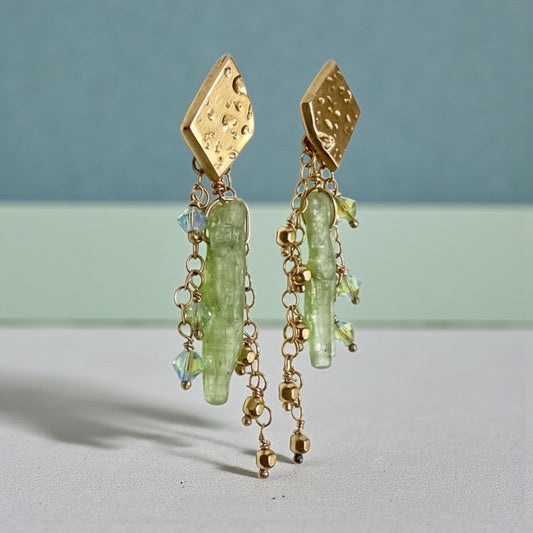 Green Kyanite & Swarovski Crystal Dangle Earrings