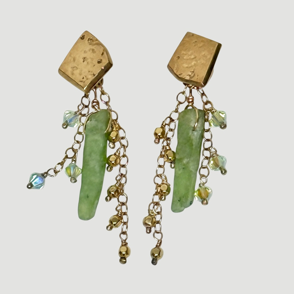 Green Kyanite & Swarovski Crystal Dangle Earrings