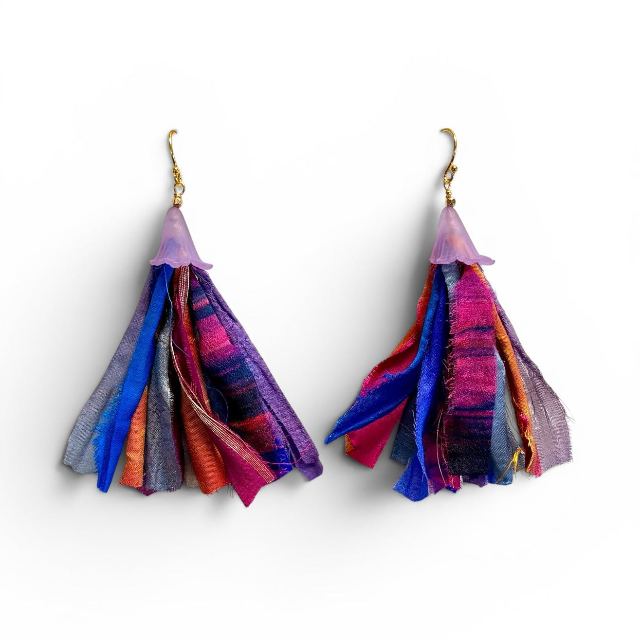 Sari Ribbon Tassel Earrings - Purple