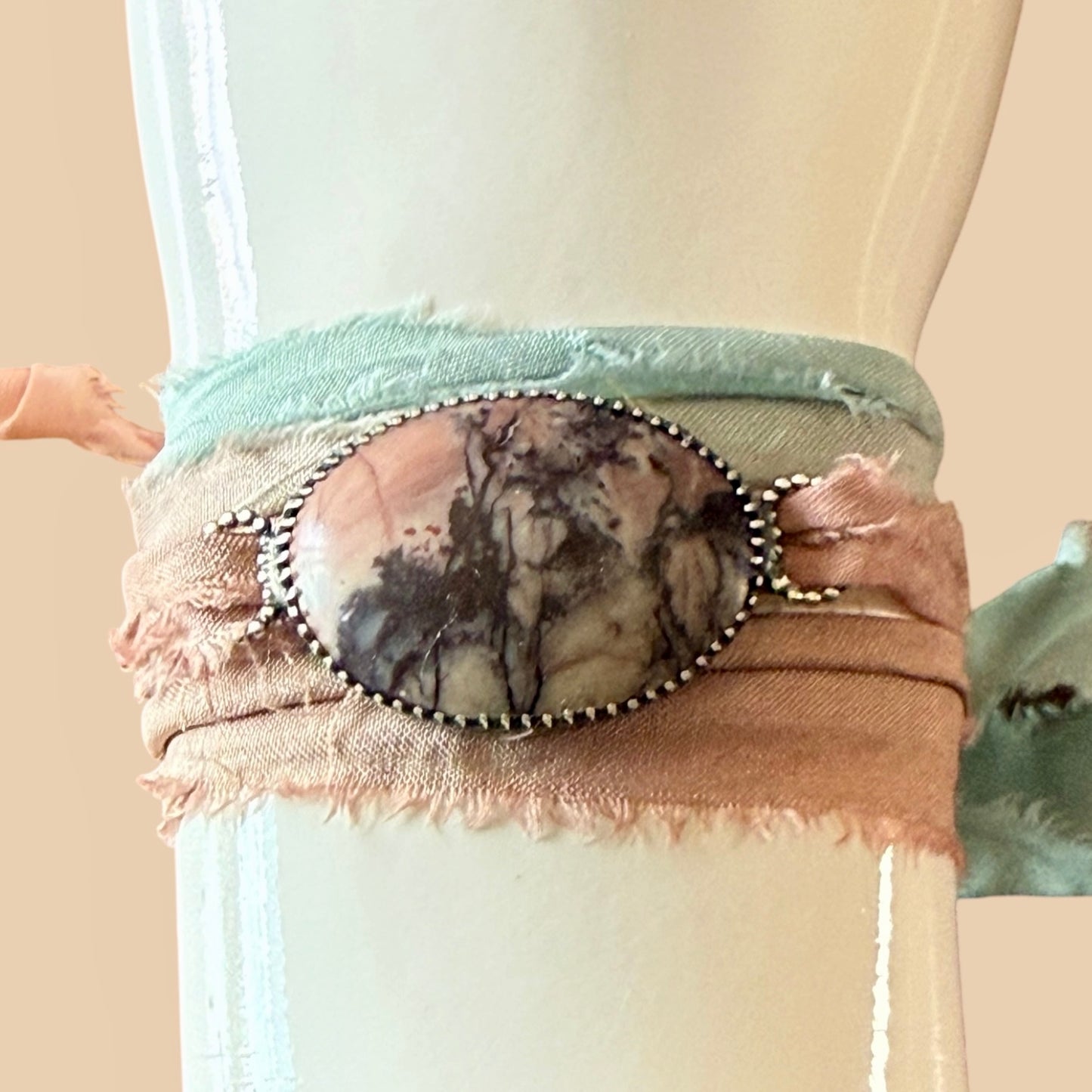 Sari Ribbon Wrap Bracelet - Pink Jasper