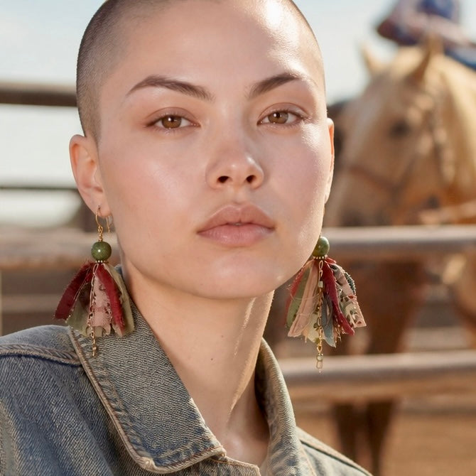 Sari Ribbon Tassel Earrings - Autumn