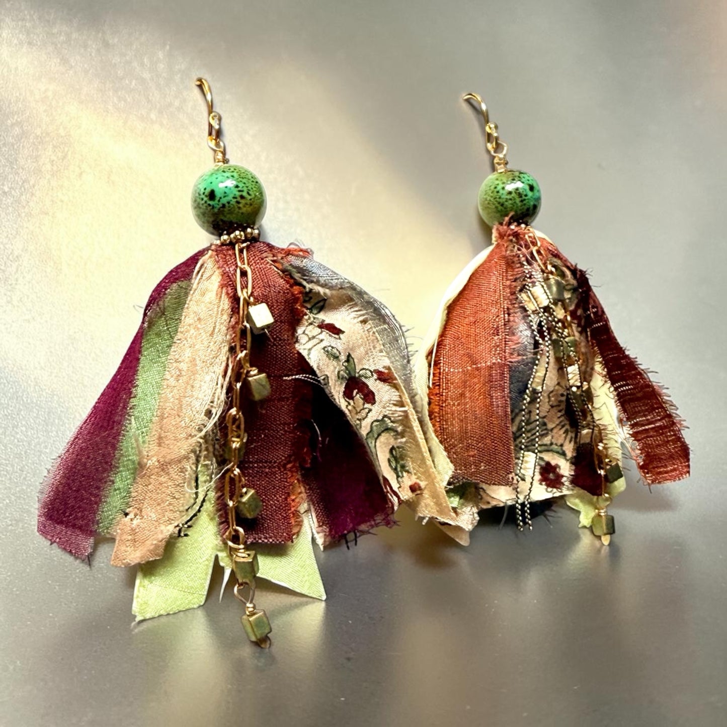 Sari Ribbon Tassel Earrings - Autumn