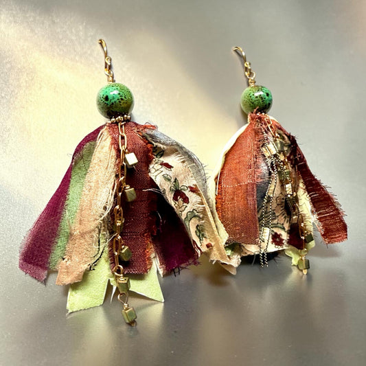 Sari Ribbon Tassel Earrings - Autumn