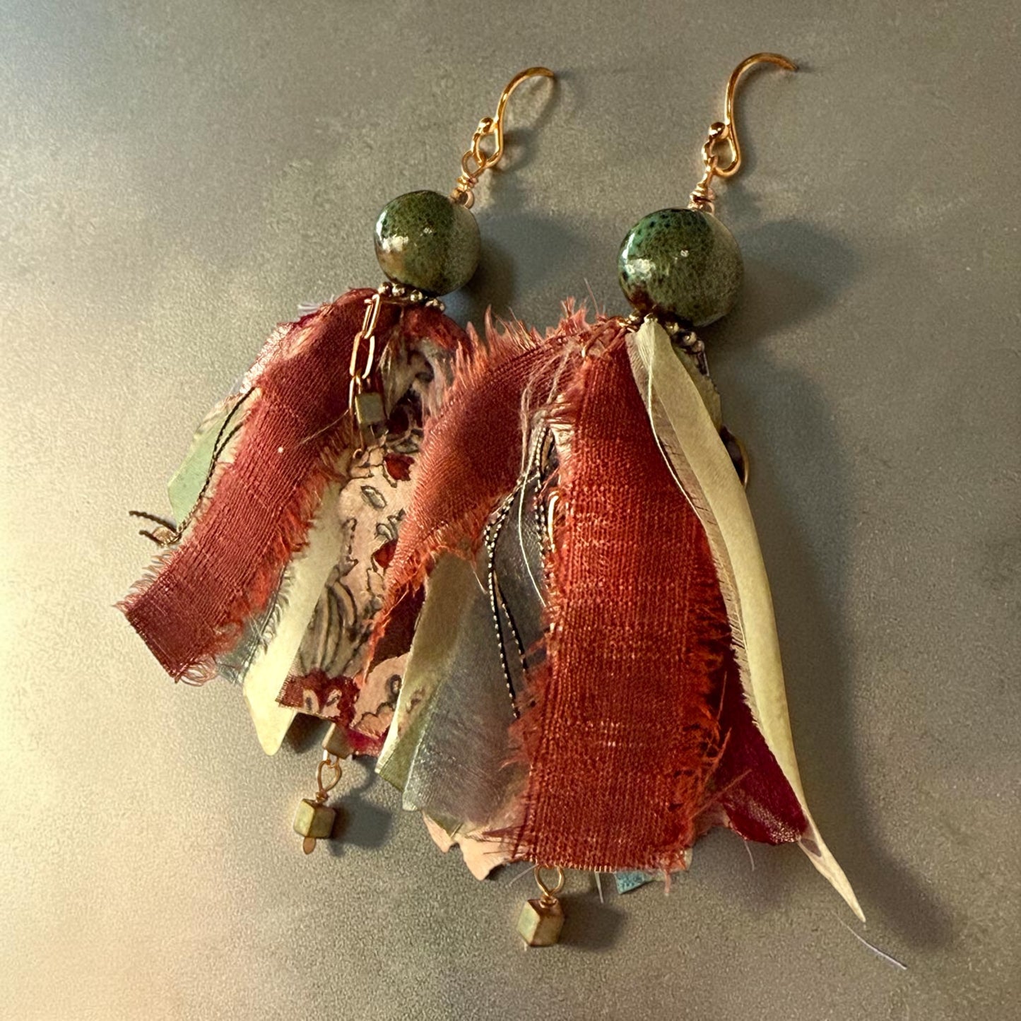 Sari Ribbon Tassel Earrings - Autumn